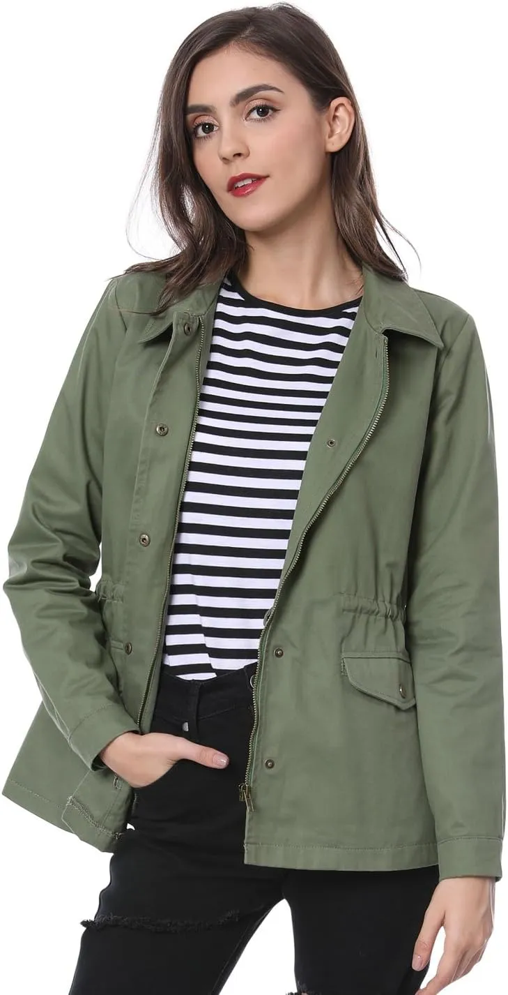 Allegra K Women's Utility Jackets Drawstring Waist 2025 Spring Flap Pockets Lightweight Jacket