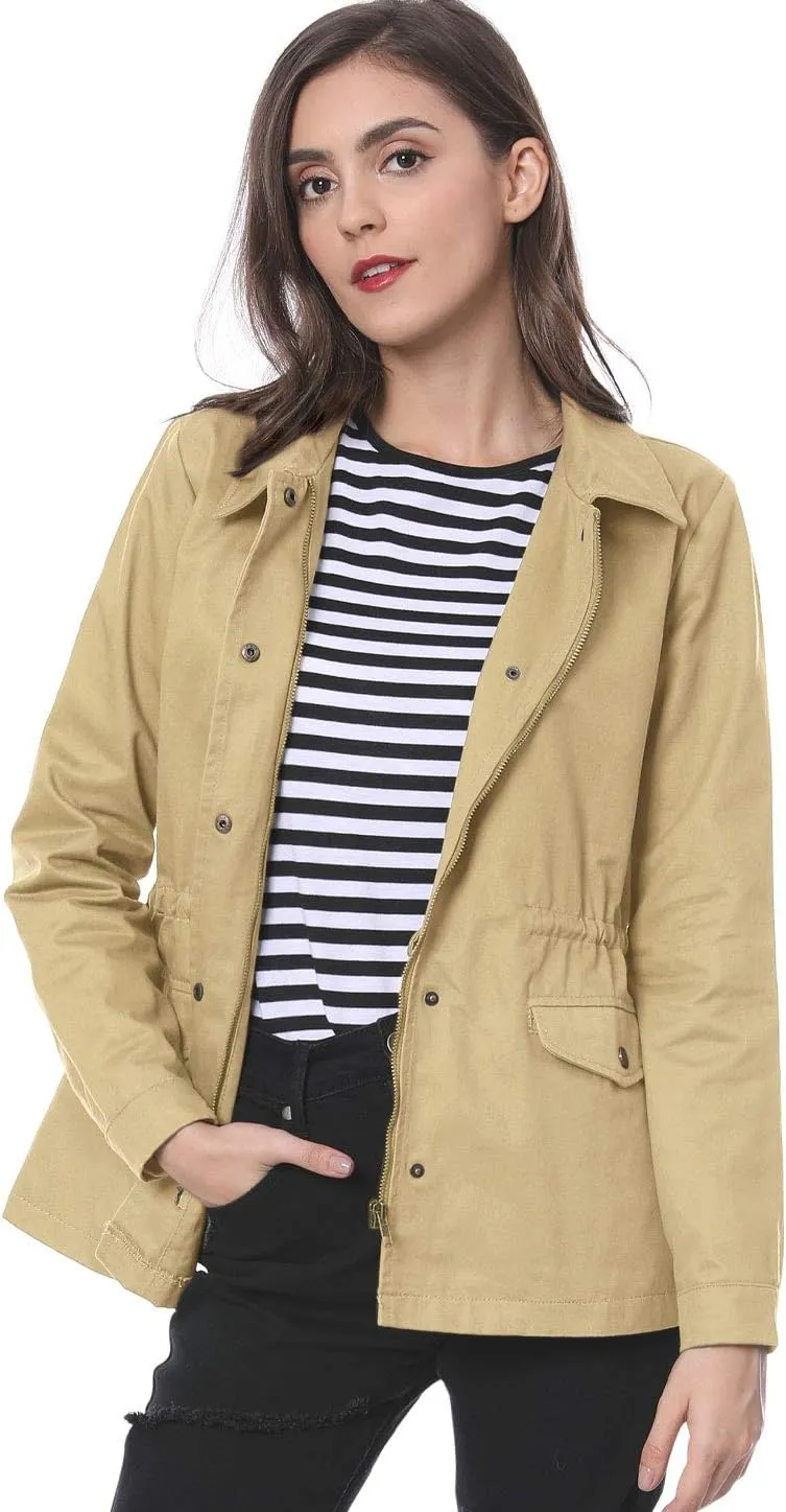 Allegra K Women's Utility Jackets Drawstring Waist 2025 Spring Flap Pockets Lightweight Jacket