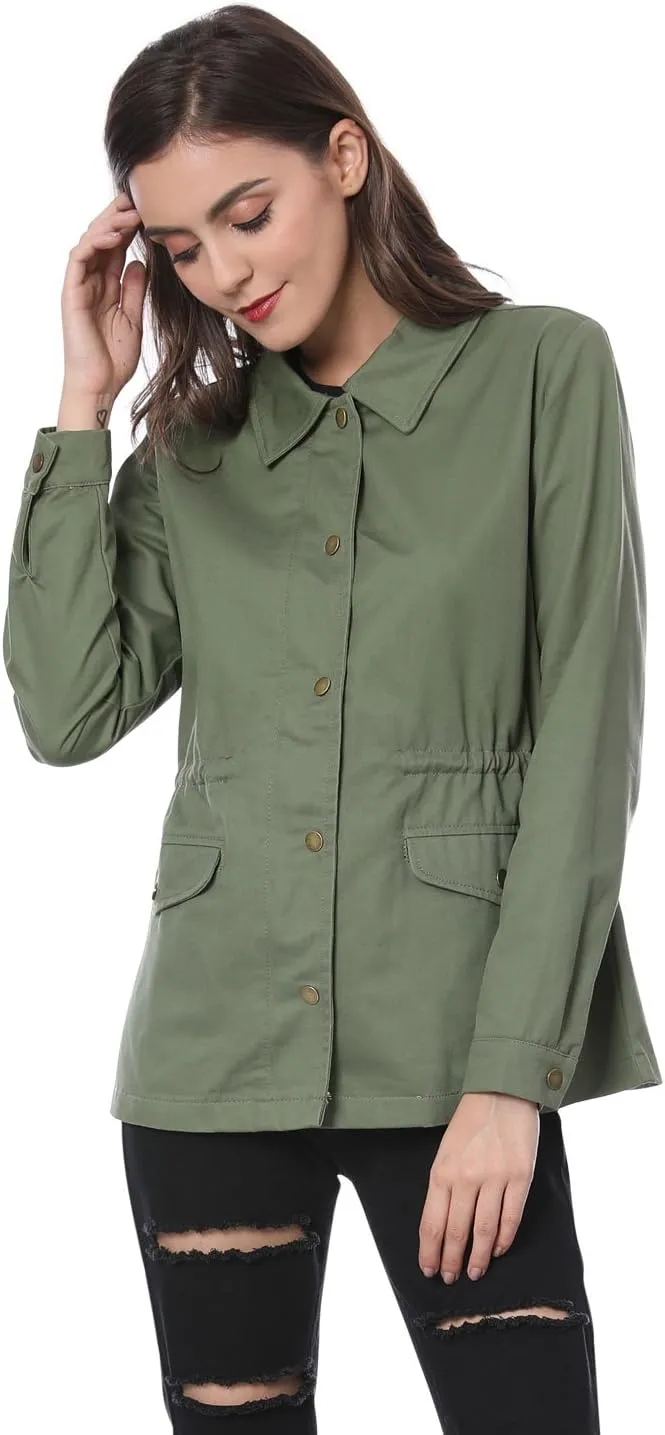 Allegra K Women's Utility Jackets Drawstring Waist 2025 Spring Flap Pockets Lightweight Jacket