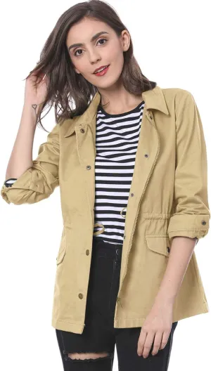 Allegra K Women's Utility Jackets Drawstring Waist 2025 Spring Flap Pockets Lightweight Jacket