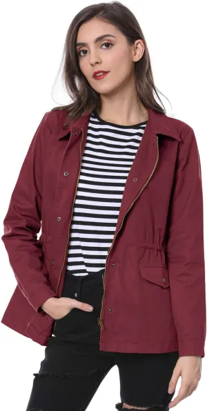 Allegra K Women's Utility Jackets Drawstring Waist 2025 Spring Flap Pockets Lightweight Jacket