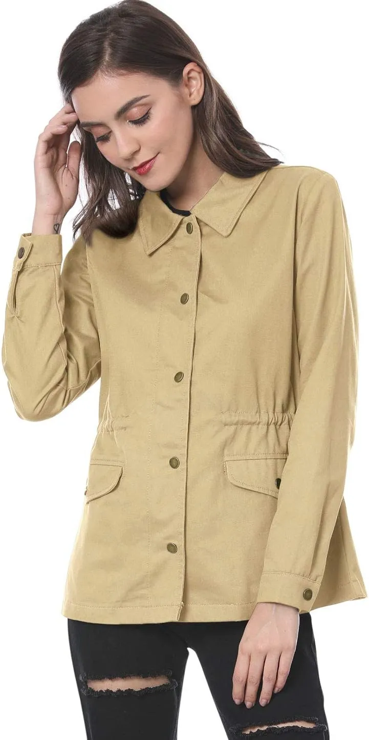 Allegra K Women's Utility Jackets Drawstring Waist 2025 Spring Flap Pockets Lightweight Jacket