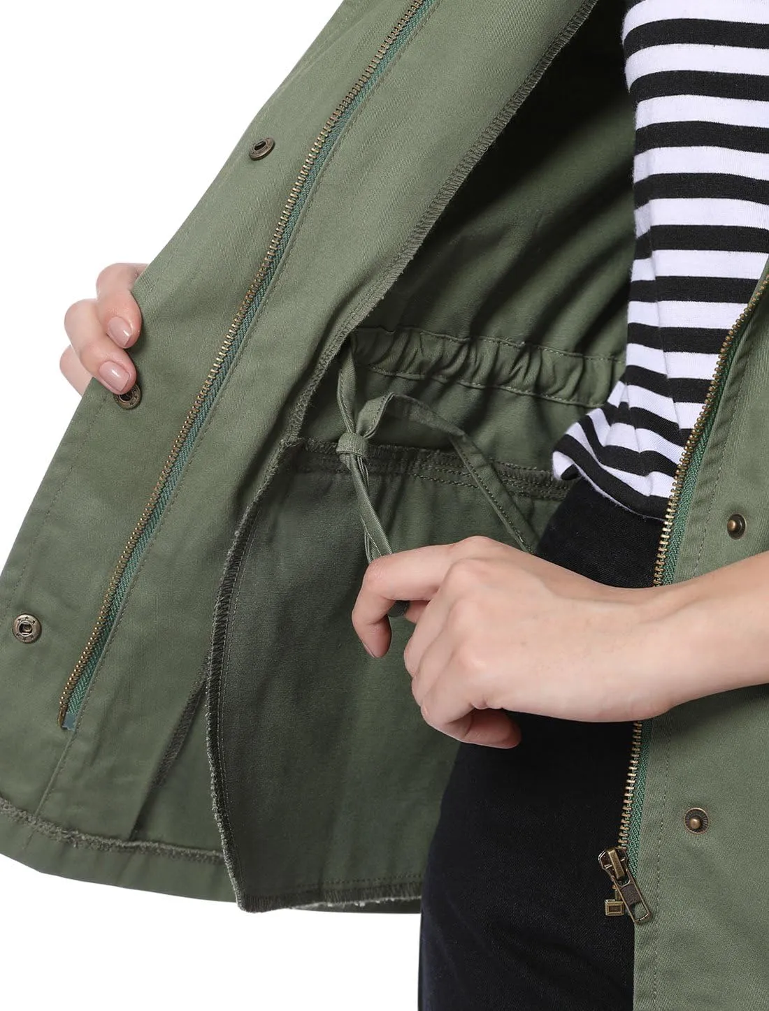 Allegra K Women's Utility Jackets Drawstring Waist 2025 Spring Flap Pockets Lightweight Jacket