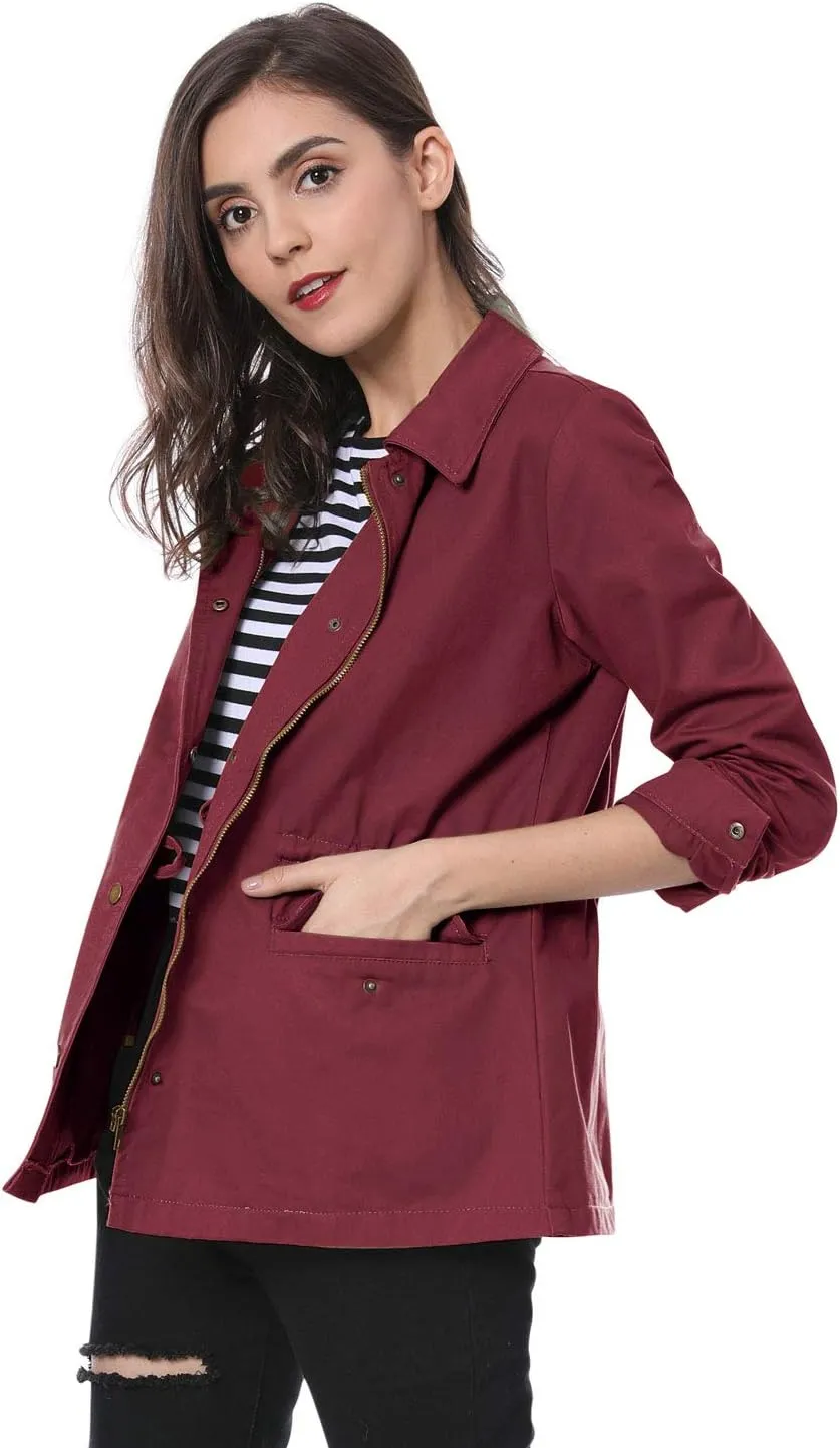 Allegra K Women's Utility Jackets Drawstring Waist 2025 Spring Flap Pockets Lightweight Jacket