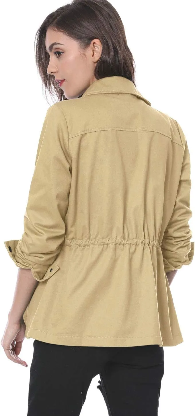 Allegra K Women's Utility Jackets Drawstring Waist 2025 Spring Flap Pockets Lightweight Jacket