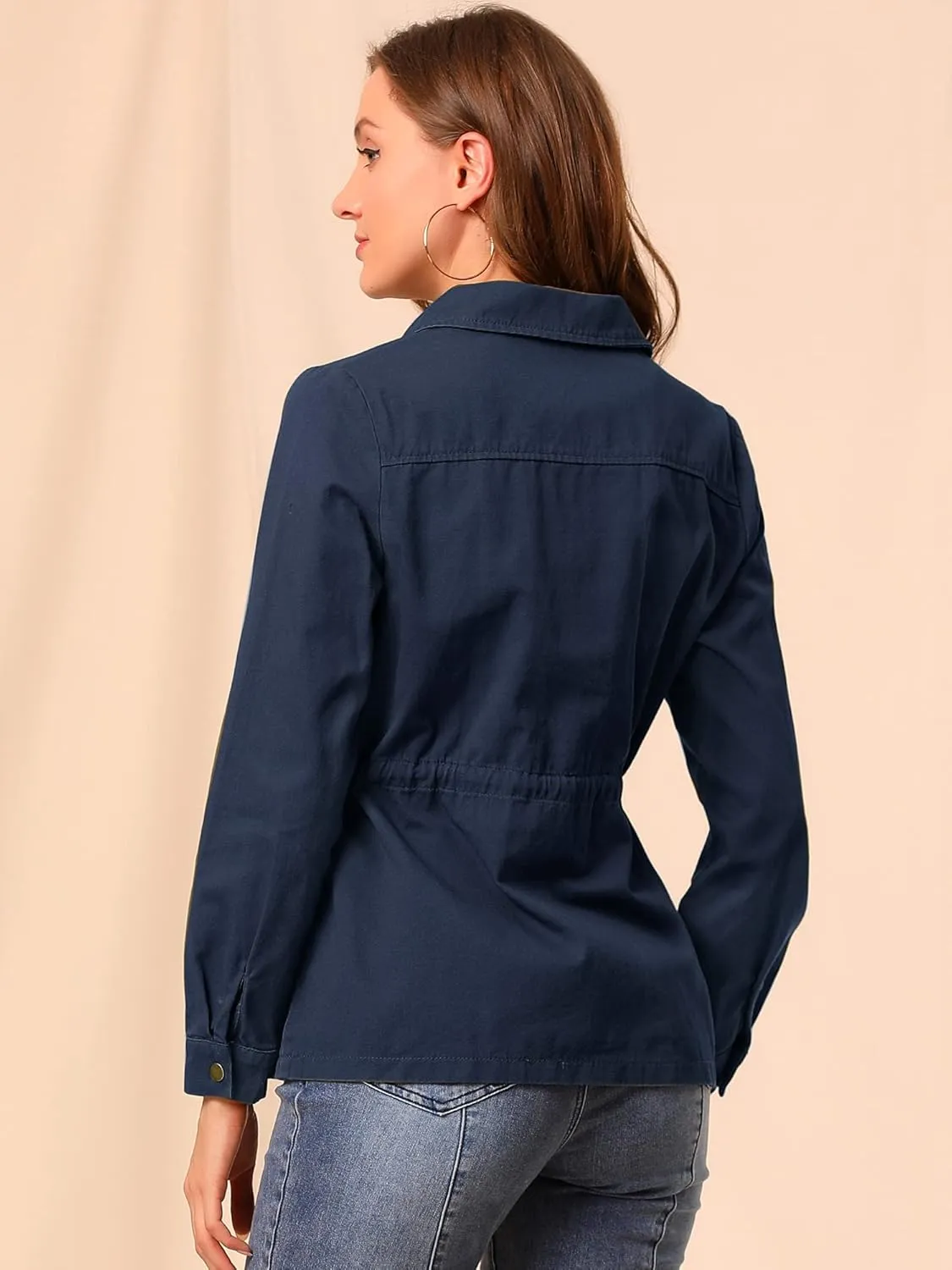 Allegra K Women's Utility Jackets Drawstring Waist 2025 Spring Flap Pockets Lightweight Jacket