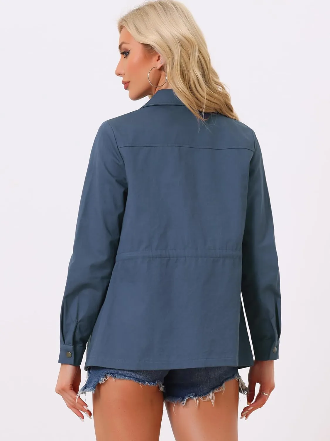 Allegra K Women's Utility Jackets Drawstring Waist 2025 Spring Flap Pockets Lightweight Jacket