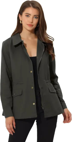 Allegra K Women's Utility Jackets Drawstring Waist 2025 Spring Flap Pockets Lightweight Jacket