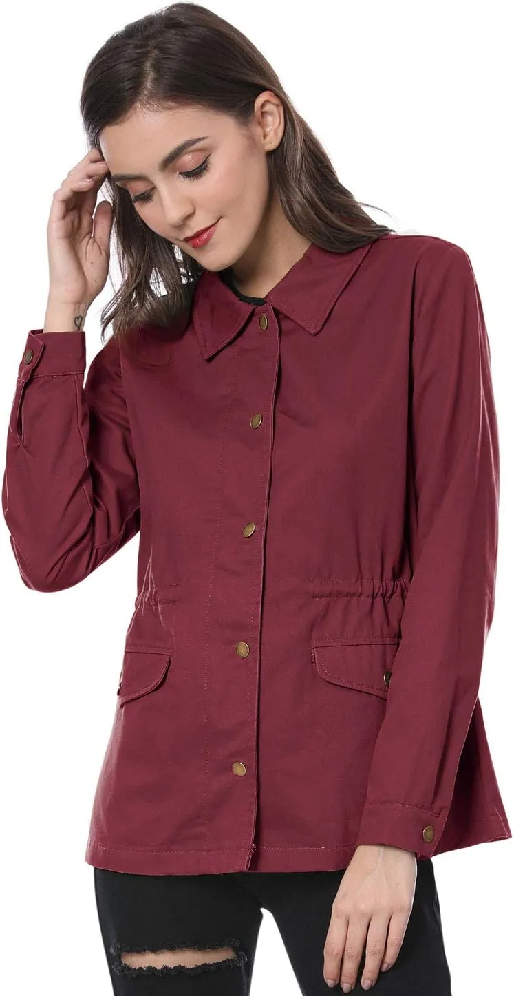 Allegra K Women's Utility Jackets Drawstring Waist 2025 Spring Flap Pockets Lightweight Jacket