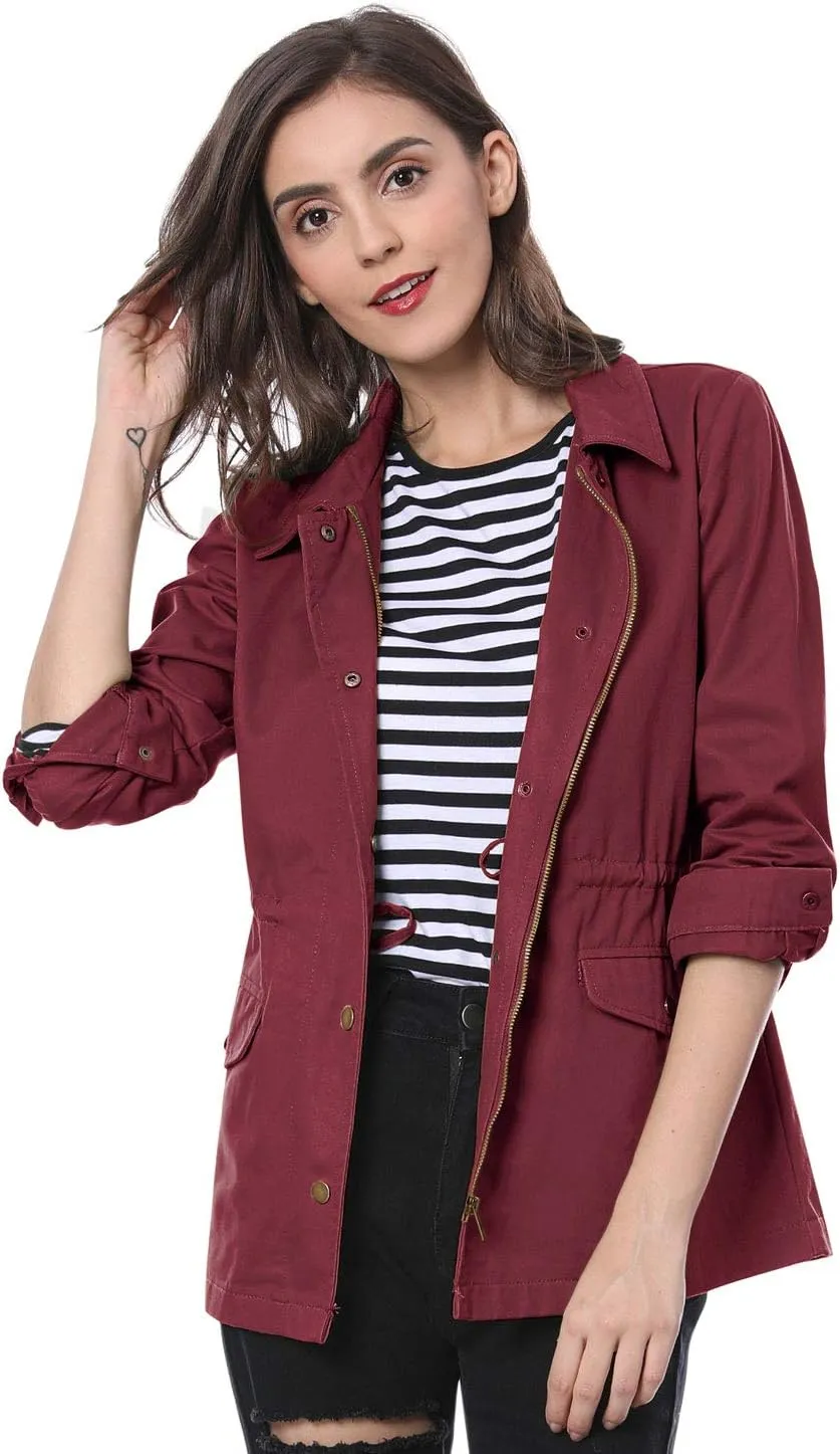 Allegra K Women's Utility Jackets Drawstring Waist 2025 Spring Flap Pockets Lightweight Jacket