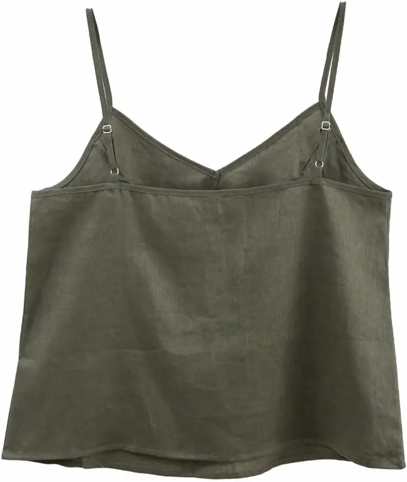Amazhiyu Women's Linen Camisole Tank Top V-Neck Loose Casual Adjustable Strap Tops
