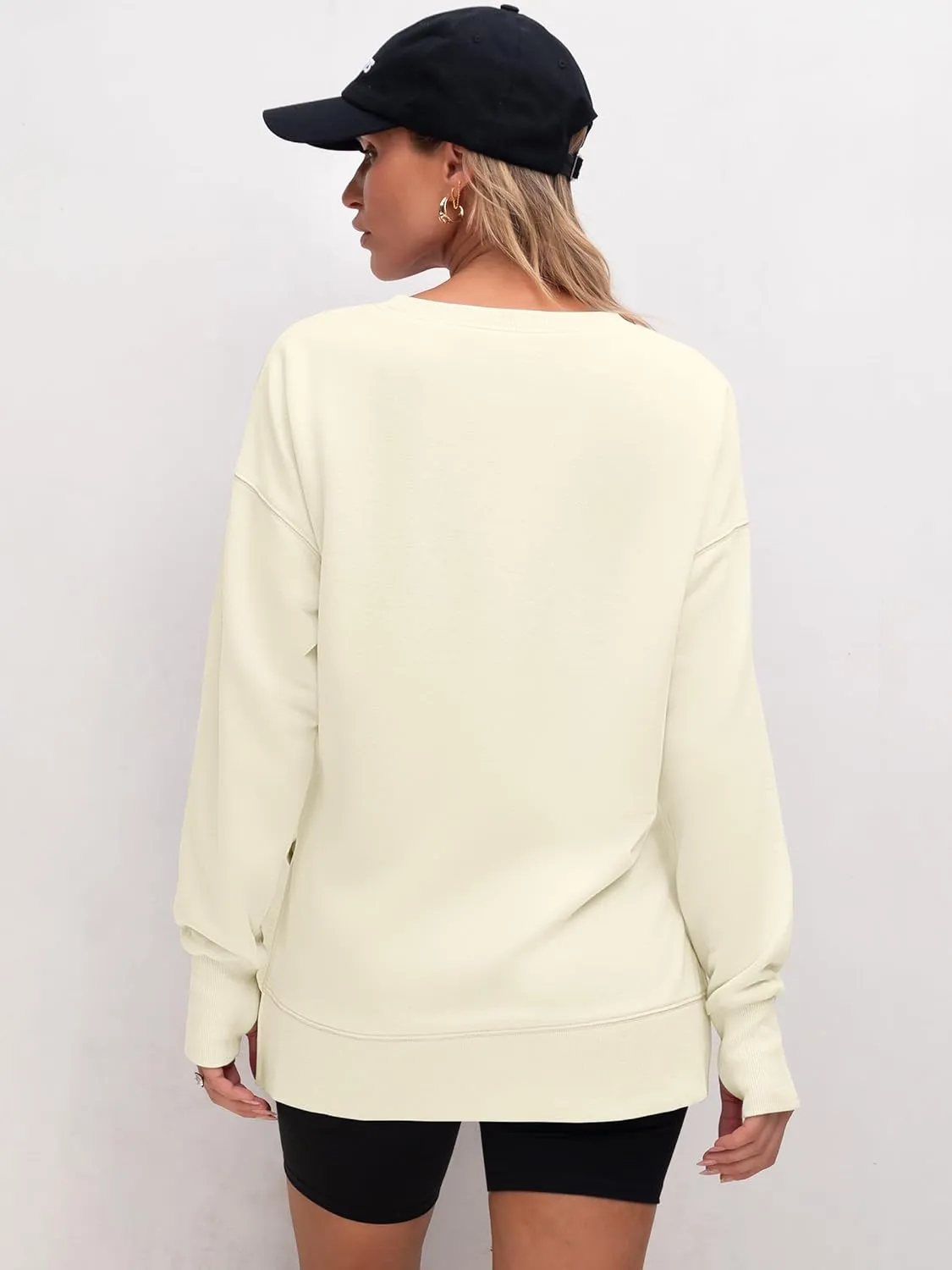 ANRABESS Sweatshirts for women 2025 Fall Fashion Long Sleeve Shirts Crewneck Lightweight Side Split Casual Pullover Top