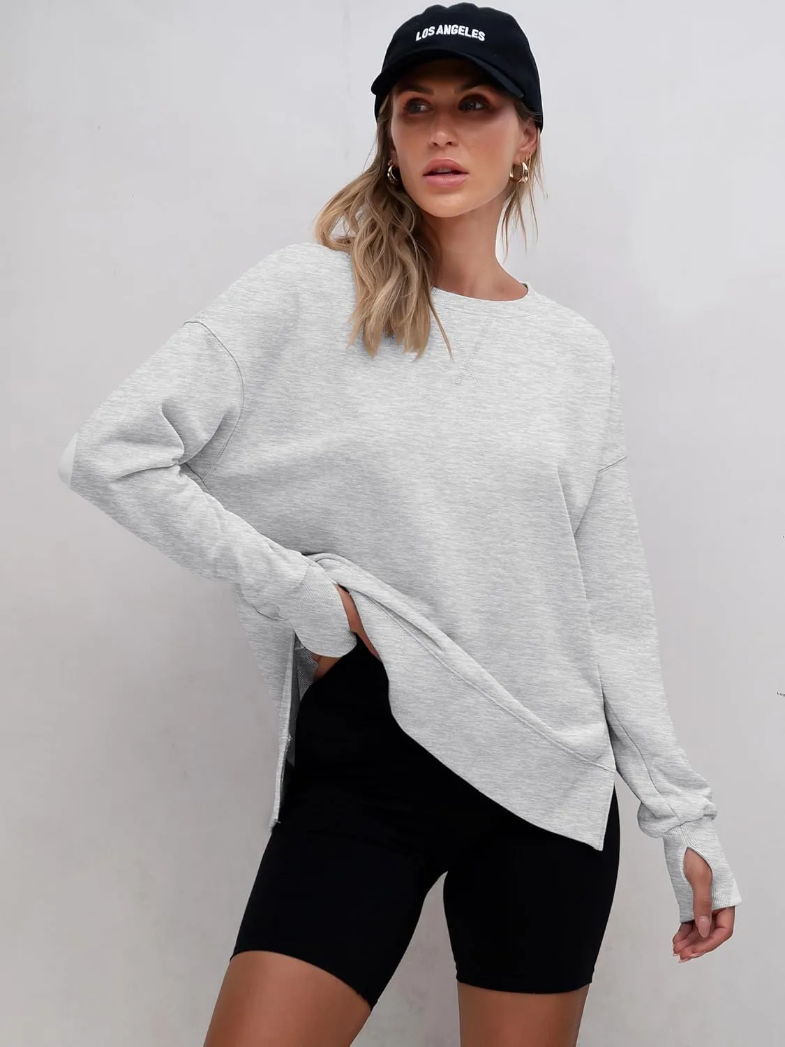 ANRABESS Sweatshirts for women 2025 Fall Fashion Long Sleeve Shirts Crewneck Lightweight Side Split Casual Pullover Top