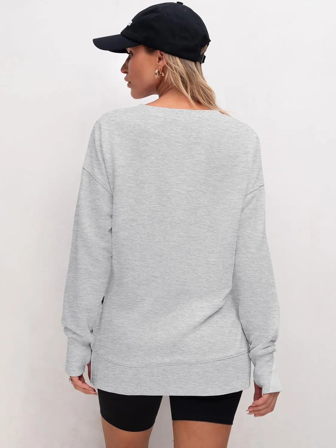 ANRABESS Sweatshirts for women 2025 Fall Fashion Long Sleeve Shirts Crewneck Lightweight Side Split Casual Pullover Top