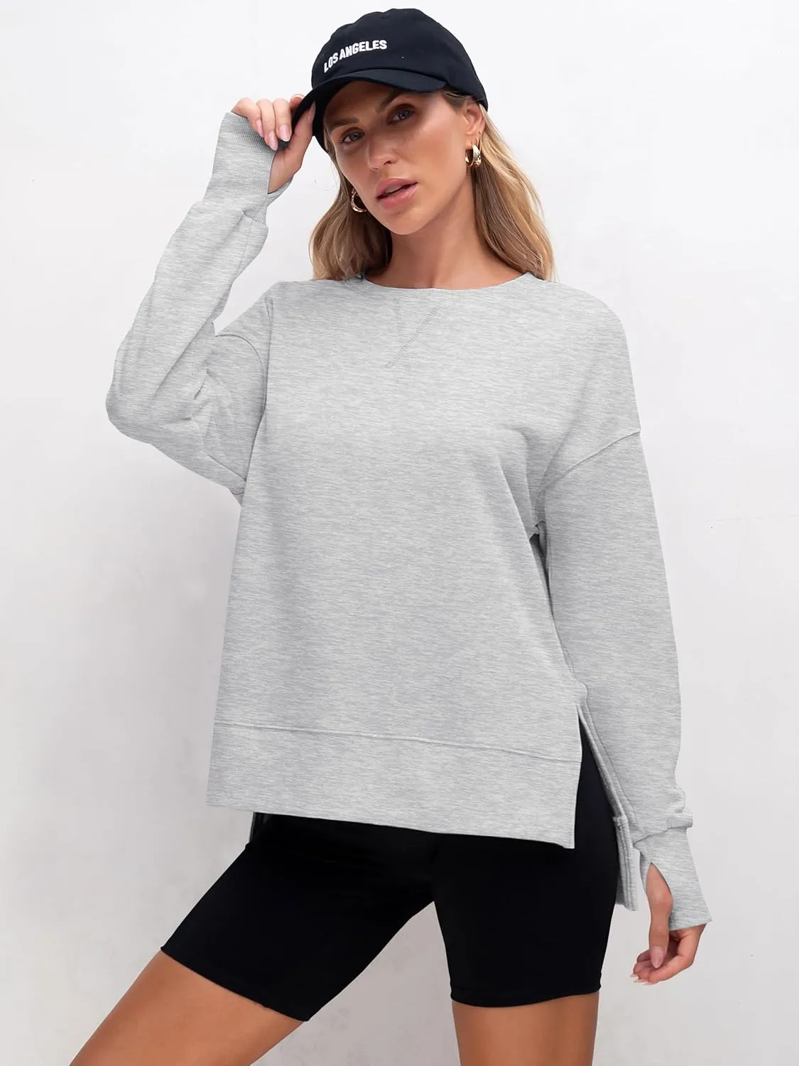 ANRABESS Sweatshirts for women 2025 Fall Fashion Long Sleeve Shirts Crewneck Lightweight Side Split Casual Pullover Top