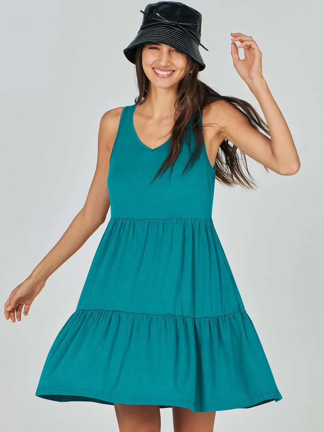 ANRABESS Womens Summer Casual Tank Dress Sleeveless V Neck T Shirt Sundress Flowy Tiered Swing Mini Beach Vacation Dresses