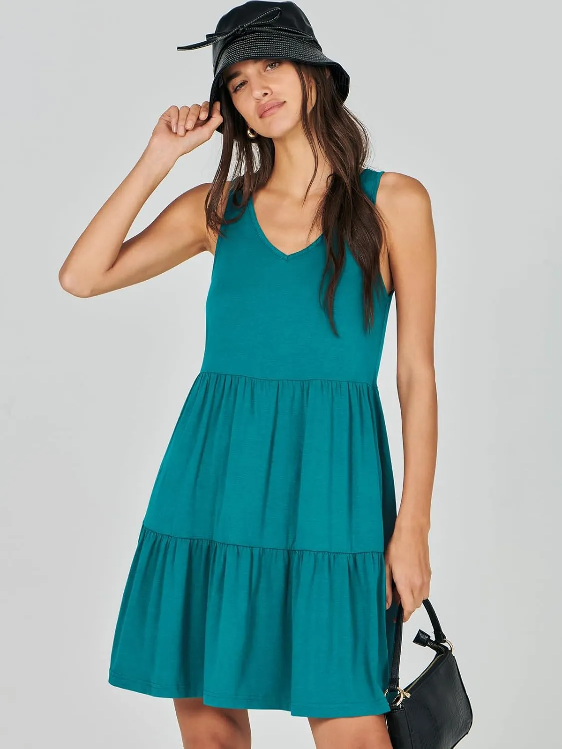 ANRABESS Womens Summer Casual Tank Dress Sleeveless V Neck T Shirt Sundress Flowy Tiered Swing Mini Beach Vacation Dresses