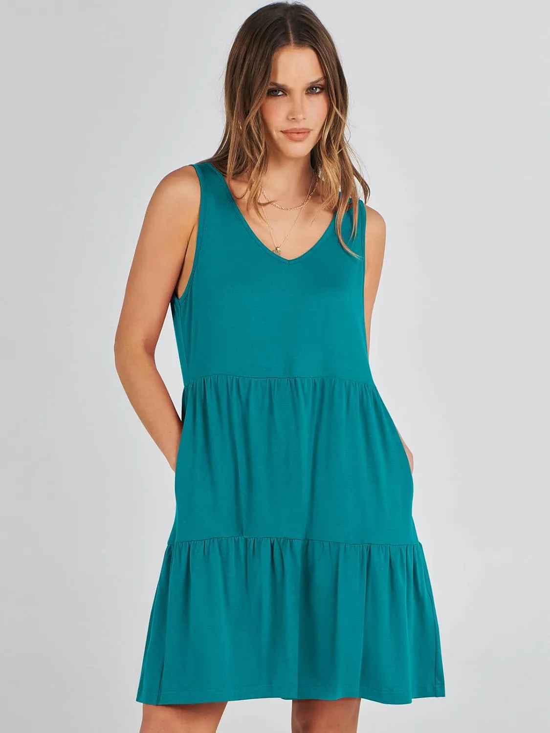 ANRABESS Womens Summer Casual Tank Dress Sleeveless V Neck T Shirt Sundress Flowy Tiered Swing Mini Beach Vacation Dresses