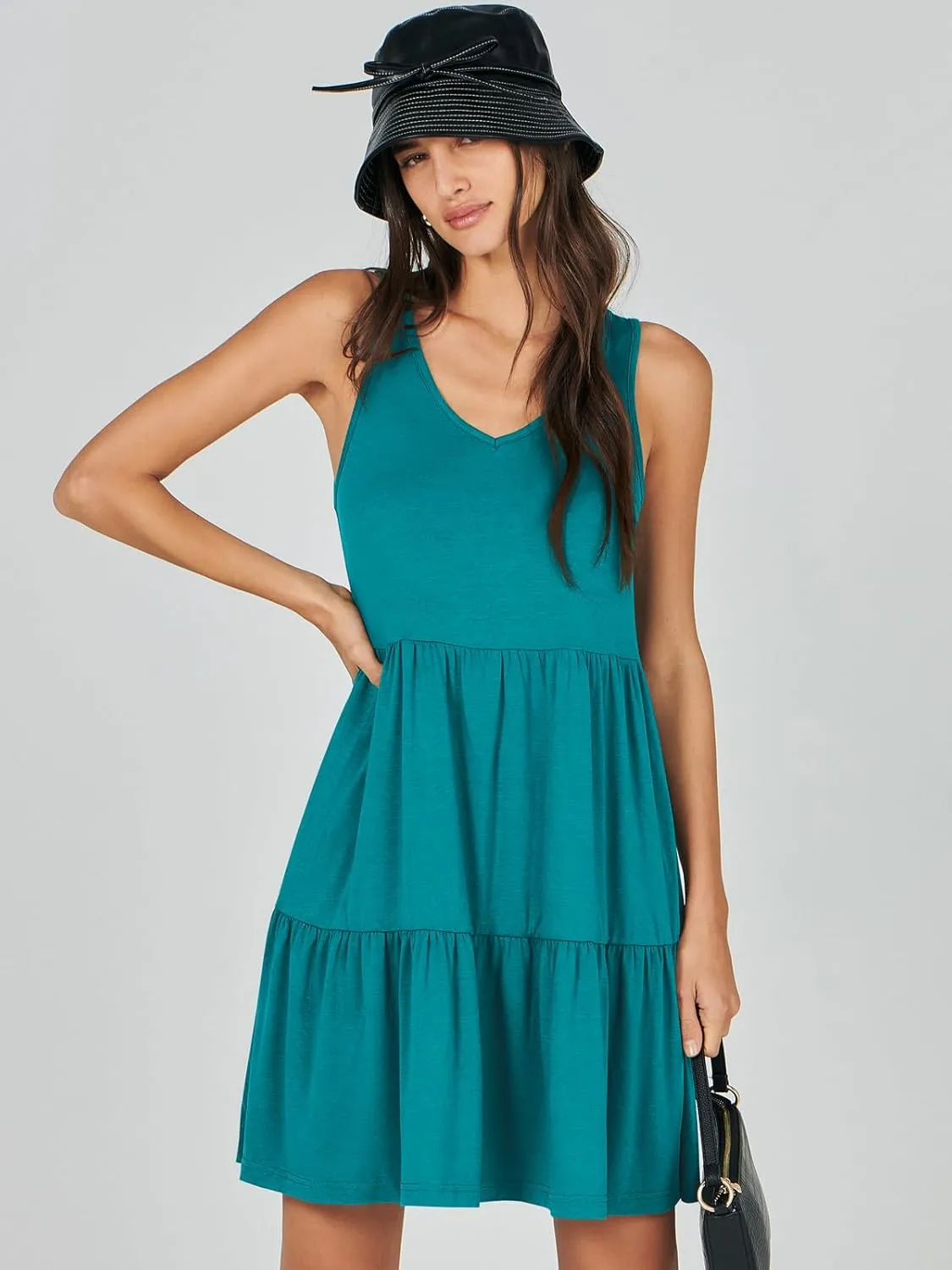 ANRABESS Womens Summer Casual Tank Dress Sleeveless V Neck T Shirt Sundress Flowy Tiered Swing Mini Beach Vacation Dresses