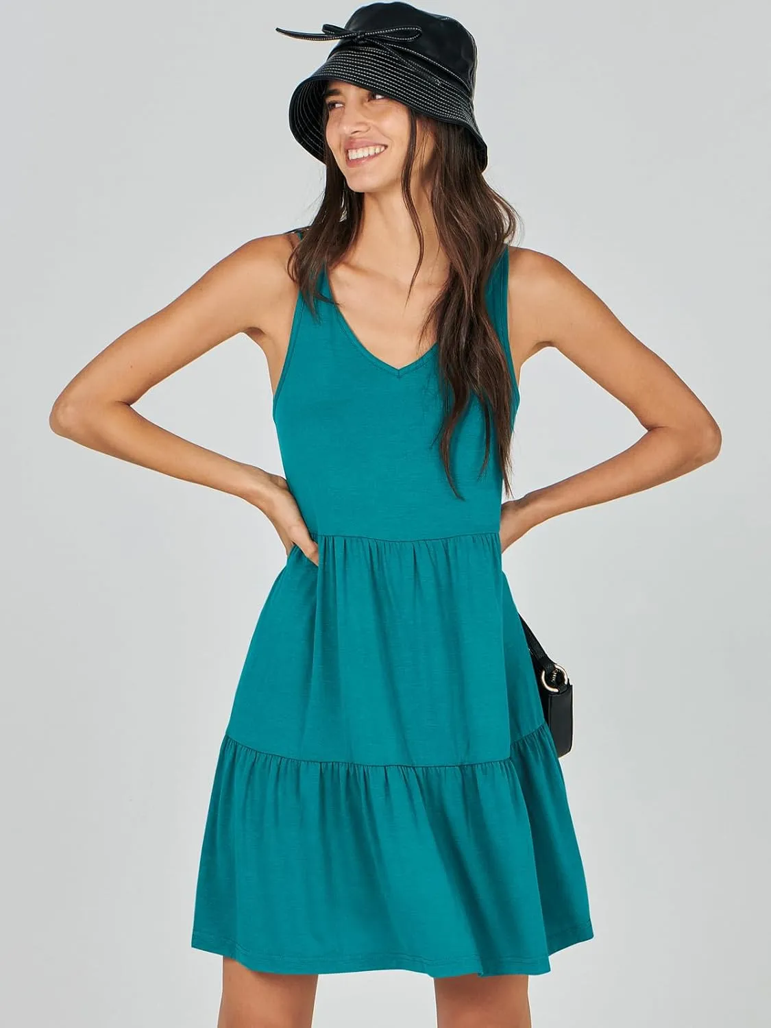 ANRABESS Womens Summer Casual Tank Dress Sleeveless V Neck T Shirt Sundress Flowy Tiered Swing Mini Beach Vacation Dresses