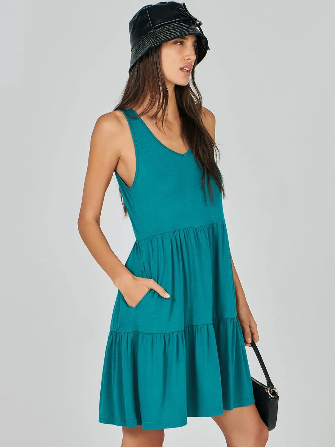 ANRABESS Womens Summer Casual Tank Dress Sleeveless V Neck T Shirt Sundress Flowy Tiered Swing Mini Beach Vacation Dresses