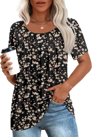Anymeet Womens Summer Tops Casual Shirts Pleated Tunic M-3XL