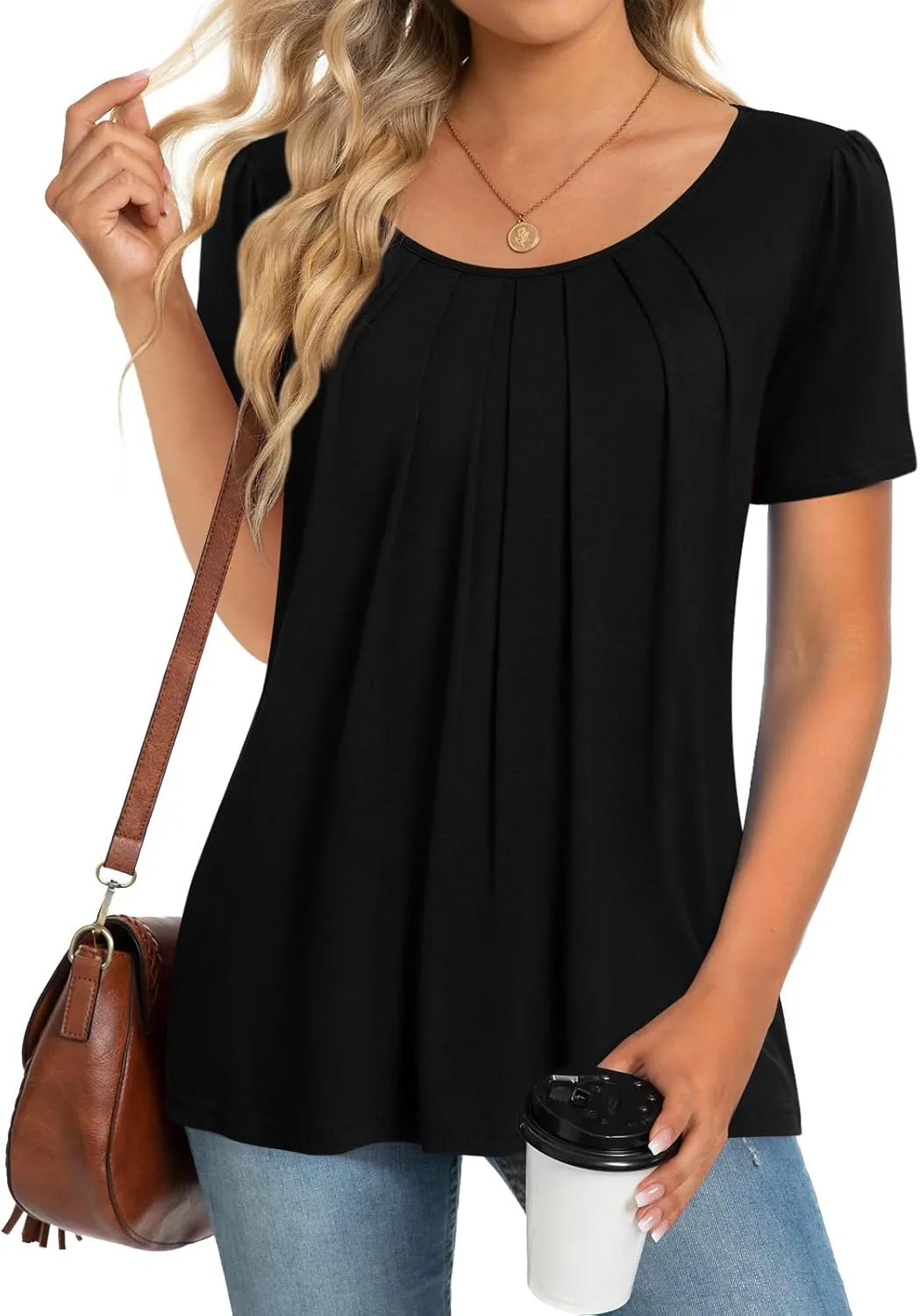 Anymeet Womens Summer Tops Casual Shirts Pleated Tunic M-3XL