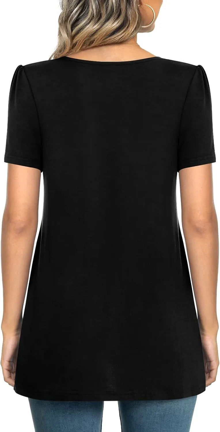 Anymeet Womens Summer Tops Casual Shirts Pleated Tunic M-3XL