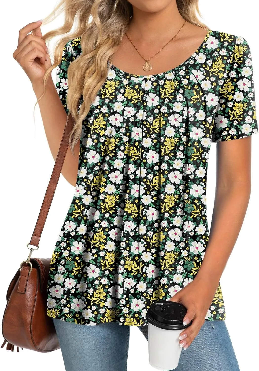 Anymeet Womens Summer Tops Casual Shirts Pleated Tunic M-3XL