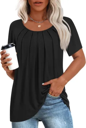 Anymeet Womens Summer Tops Casual Shirts Pleated Tunic M-3XL
