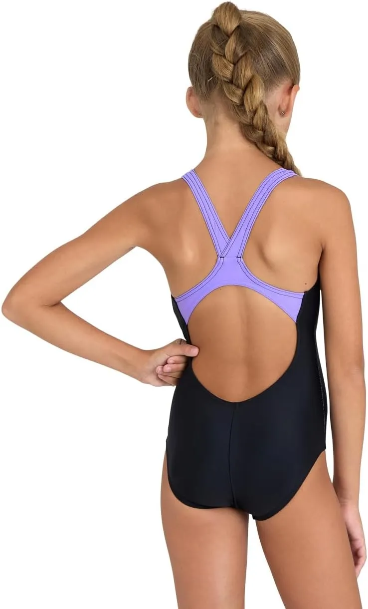 ARENA Feel Girls' Parrot V Back Swimsuit Waterfeel Fabric Comfortable Sporty Stretchy One Piece Suit Pool or Beach