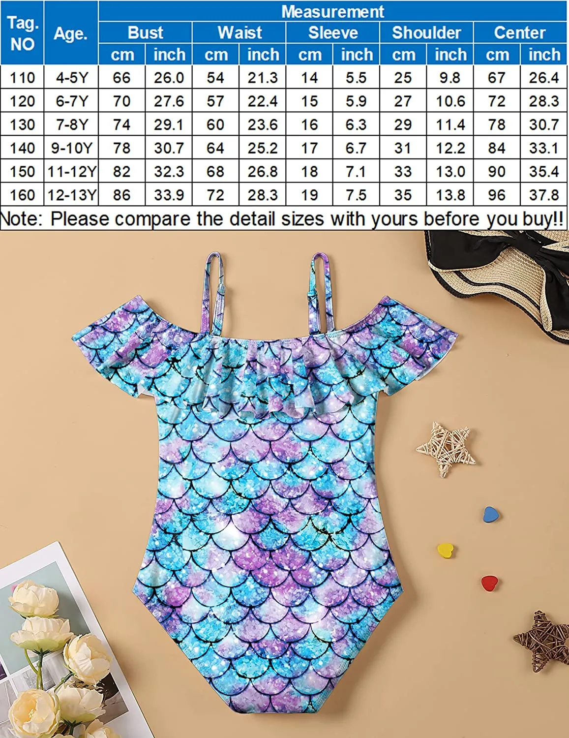 Arshiner Girls Swimsuit One Piece Printed Bathing Suits
