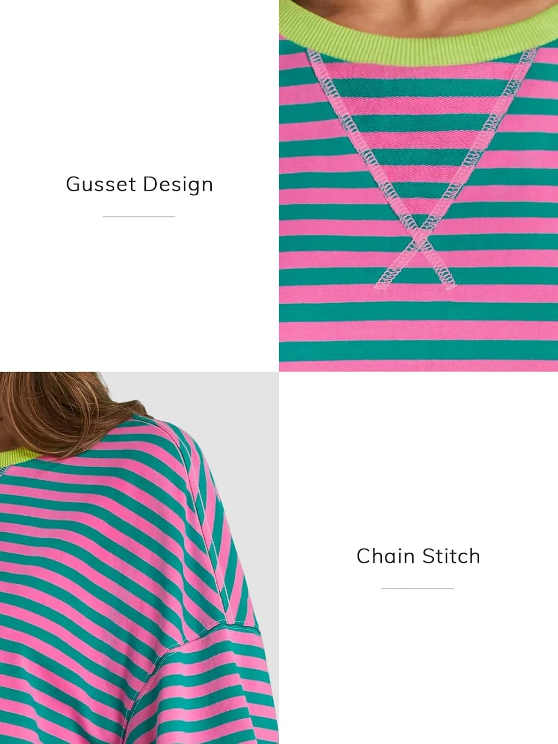 ATHMILE Women's Striped Oversized Sweatshirt Long Sleeve Shirts for Women Crewneck Hoodies Casual Pullover Top Y2K Tops
