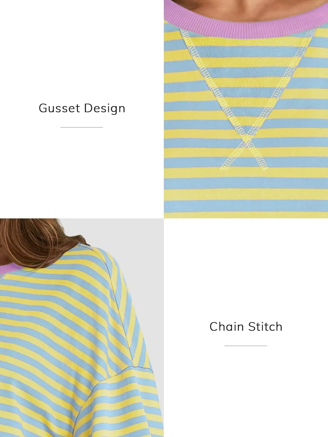 ATHMILE Women's Striped Oversized Sweatshirt Long Sleeve Shirts for Women Crewneck Hoodies Casual Pullover Top Y2K Tops