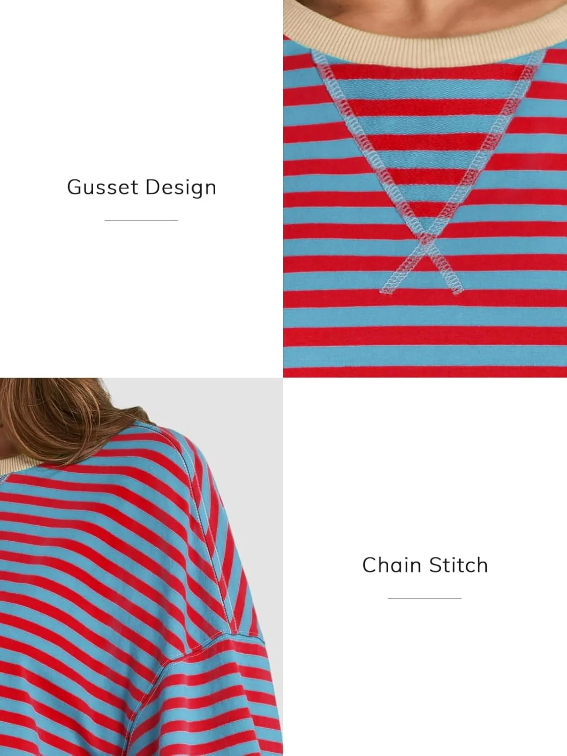 ATHMILE Women's Striped Oversized Sweatshirt Long Sleeve Shirts for Women Crewneck Hoodies Casual Pullover Top Y2K Tops