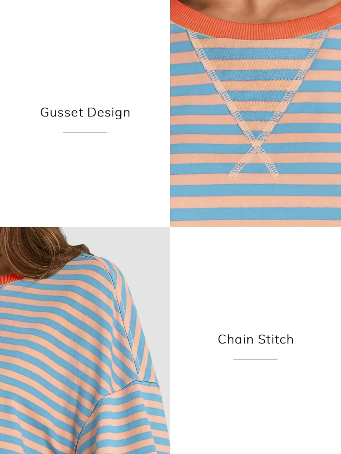 ATHMILE Women's Striped Oversized Sweatshirt Long Sleeve Shirts for Women Crewneck Hoodies Casual Pullover Top Y2K Tops