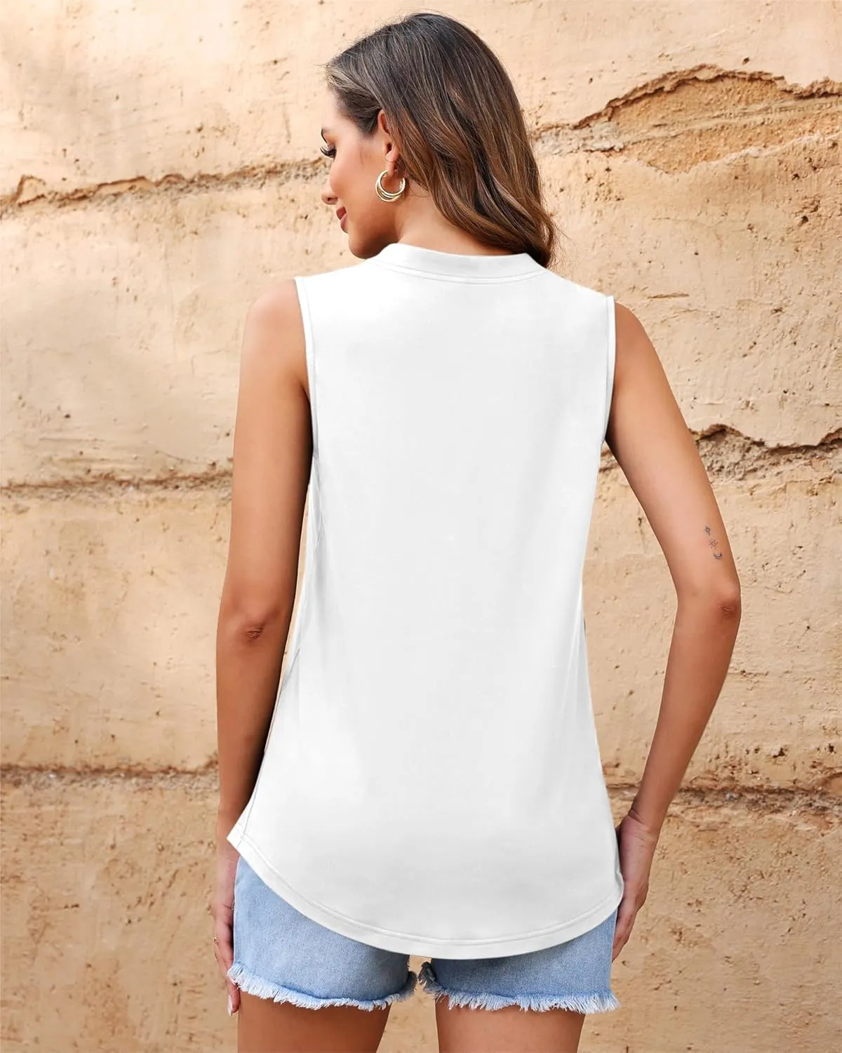 AUSELILY Womens 2025 Summer Tank Tops Causal Ladies V Neck Sleeveless Loose Pleated Shirts Blouse