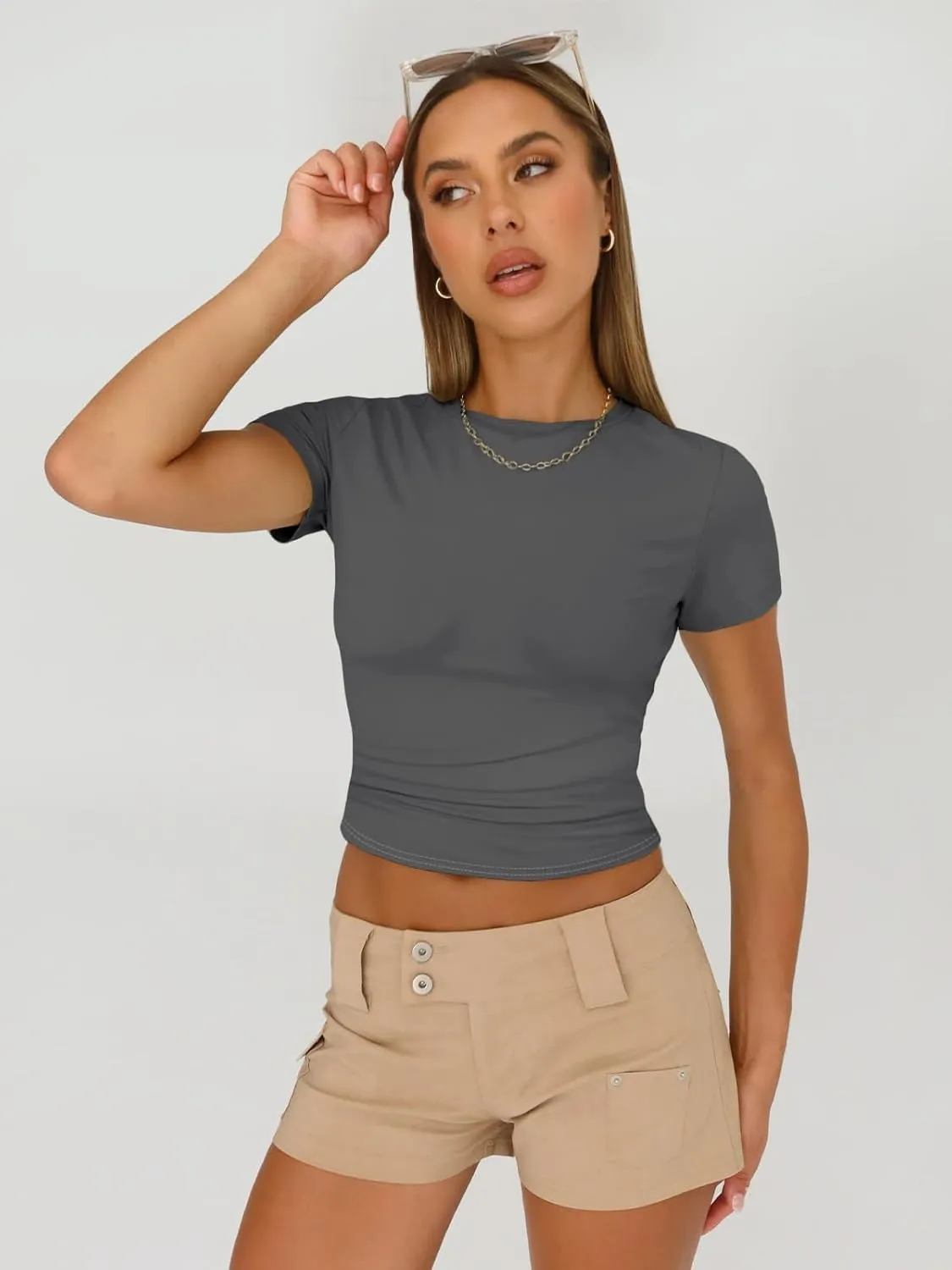 AUTOMET Womens 3 Piece Short Sleeve Shirts Basic Going Out Slim Fitted Crop Tops 2025 Summer Y2k Clothes