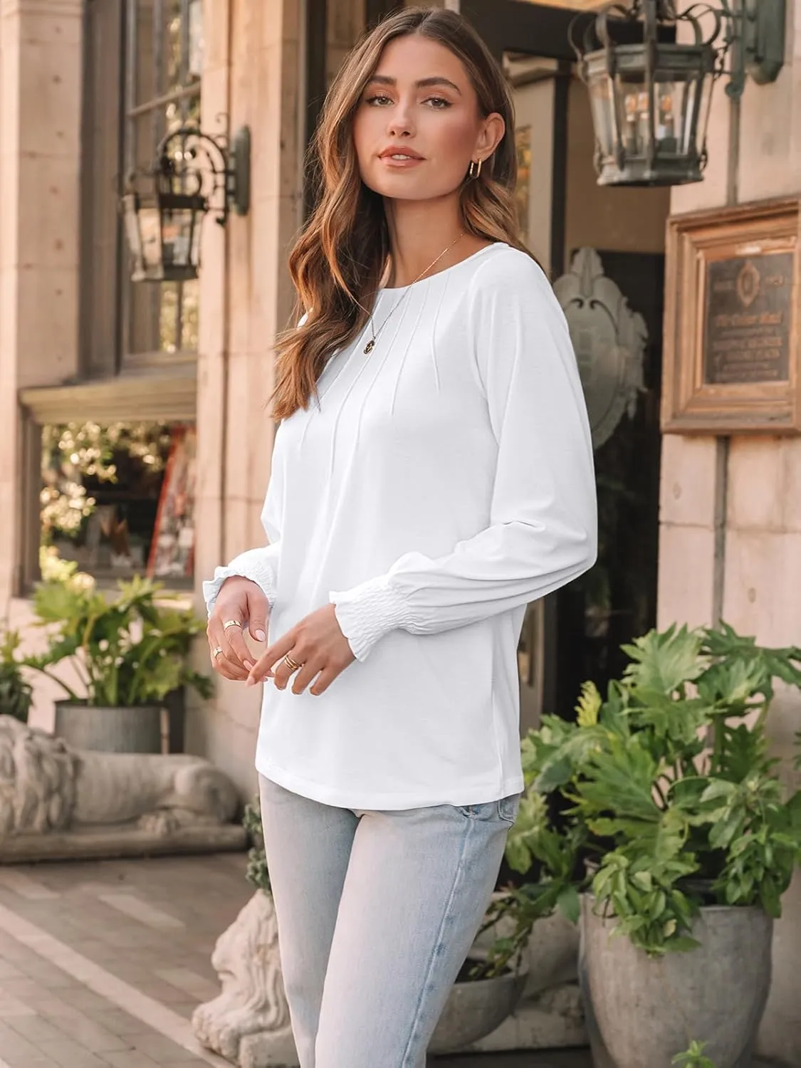 AUTOMET Womens Fall Fashion Long Sleeve Shirts Dressy Casual Pleated Basic Trendy Tops Winter Clothes 2025