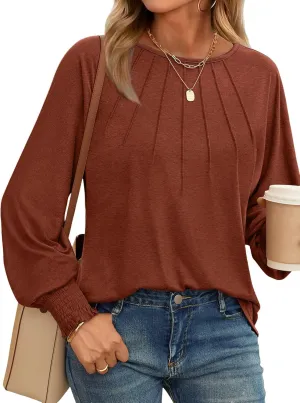 AUTOMET Womens Fall Fashion Long Sleeve Shirts Dressy Casual Pleated Basic Trendy Tops Winter Clothes 2025