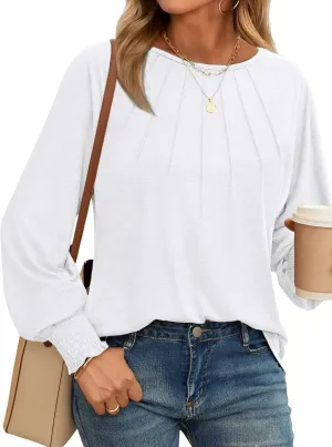 AUTOMET Womens Fall Fashion Long Sleeve Shirts Dressy Casual Pleated Basic Trendy Tops Winter Clothes 2025