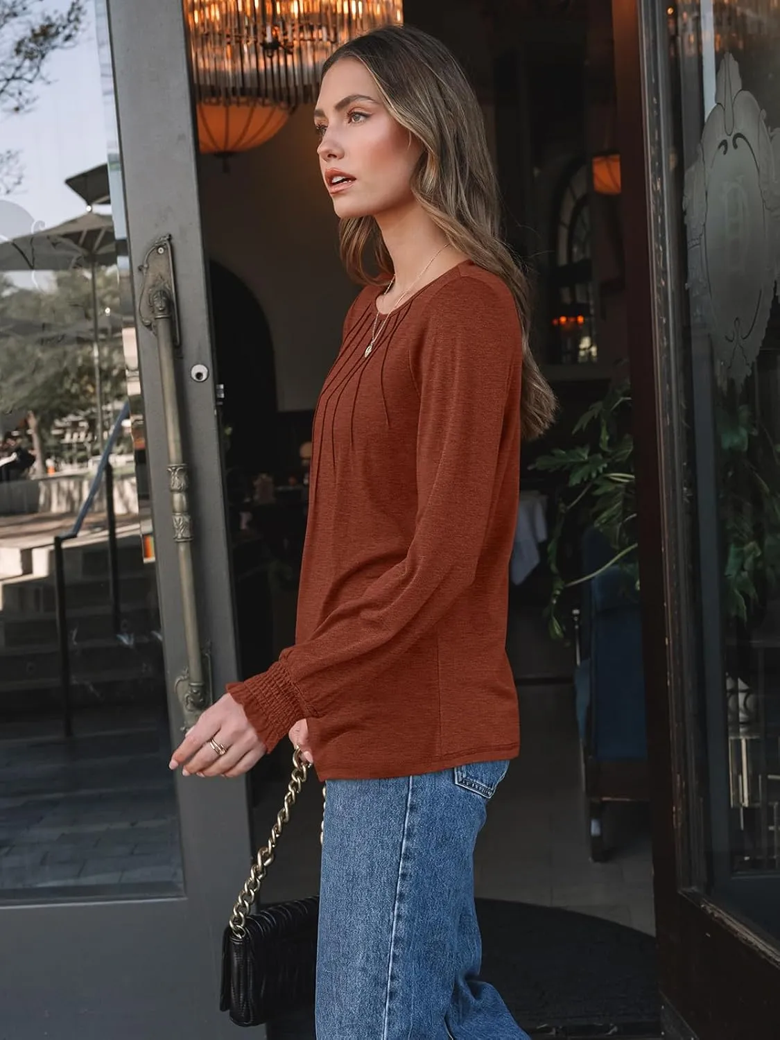 AUTOMET Womens Fall Fashion Long Sleeve Shirts Dressy Casual Pleated Basic Trendy Tops Winter Clothes 2025