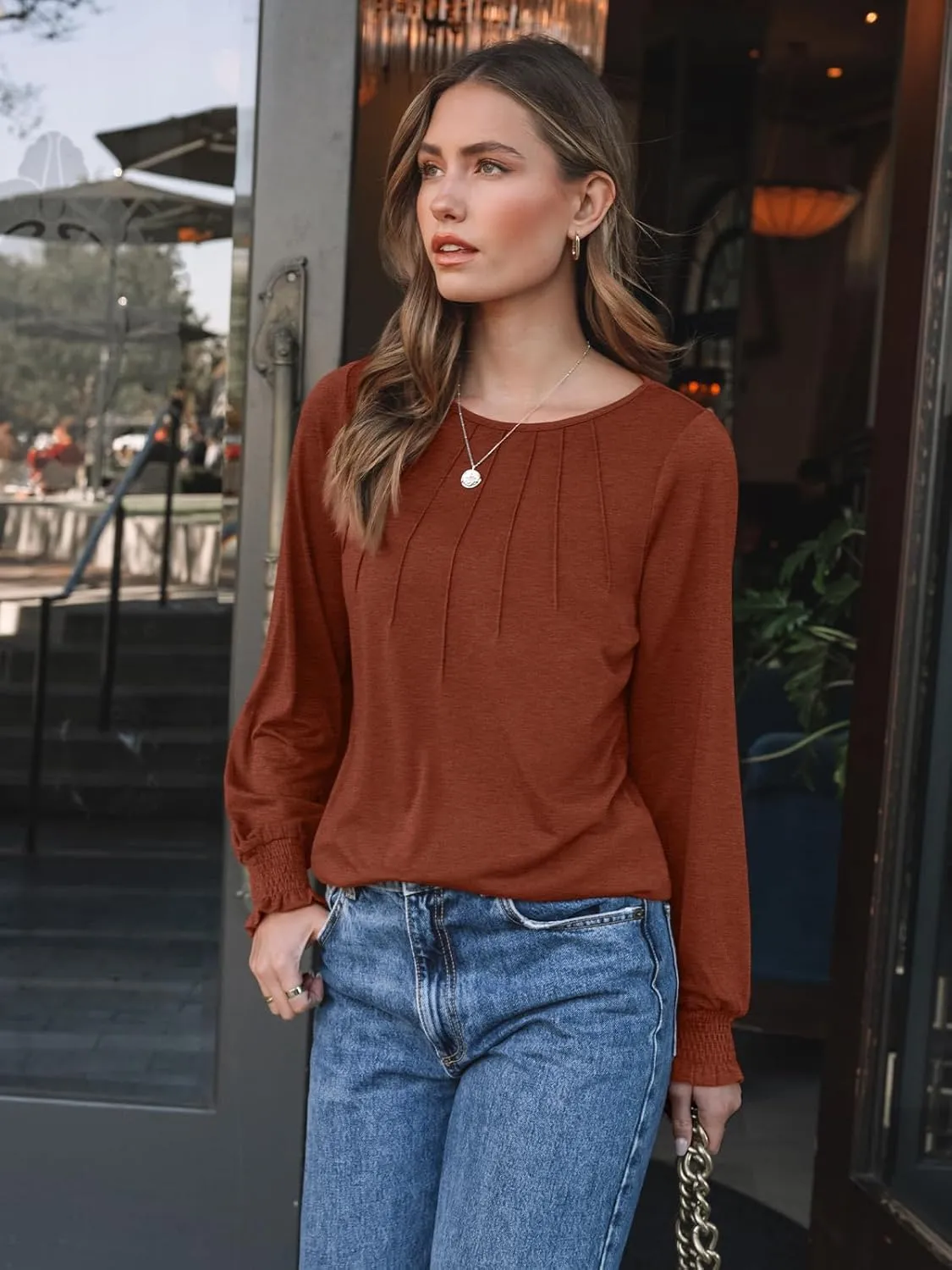AUTOMET Womens Fall Fashion Long Sleeve Shirts Dressy Casual Pleated Basic Trendy Tops Winter Clothes 2025
