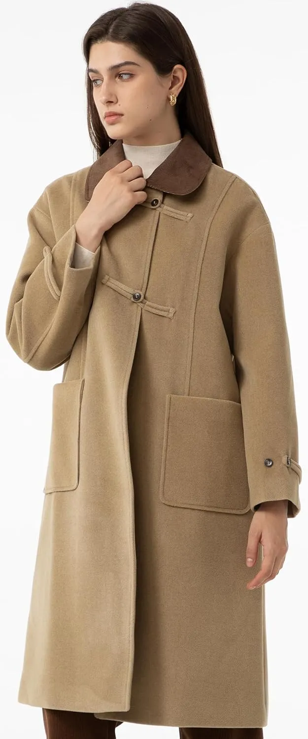 Babalet Wool Blend Pea Coat Fleece Trench Coat Turndown Collar Jacket 2024 Women Fall Fashion