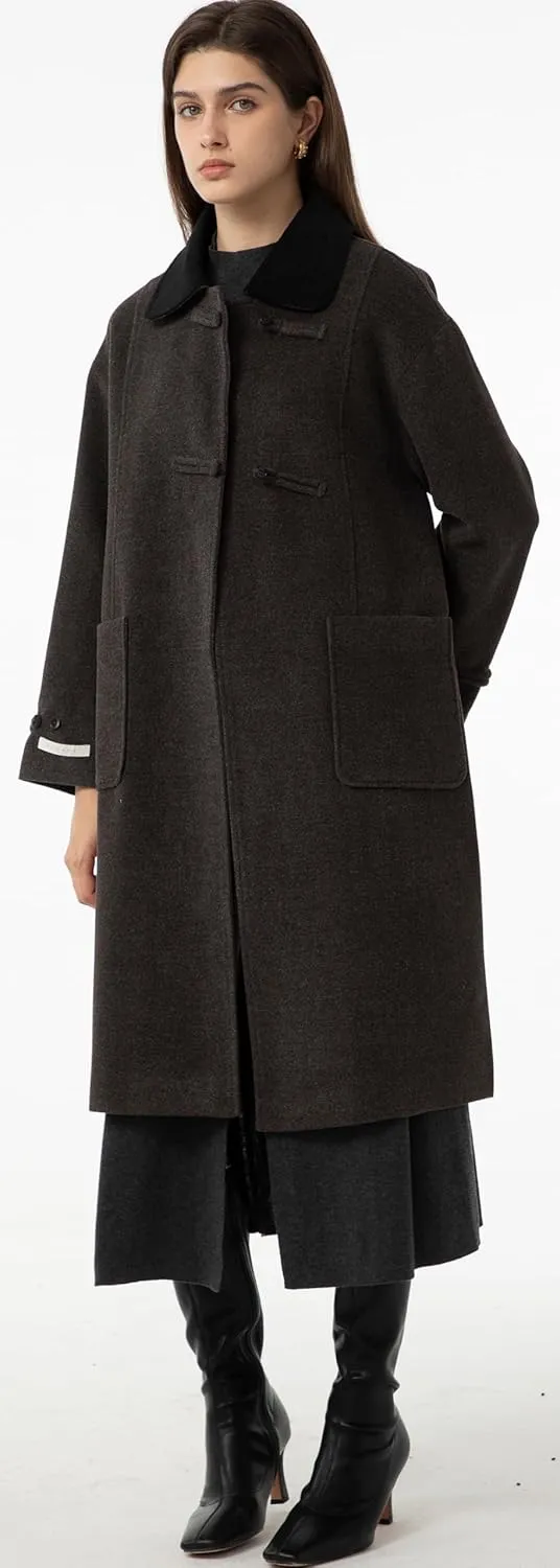 Babalet Wool Blend Pea Coat Fleece Trench Coat Turndown Collar Jacket 2024 Women Fall Fashion