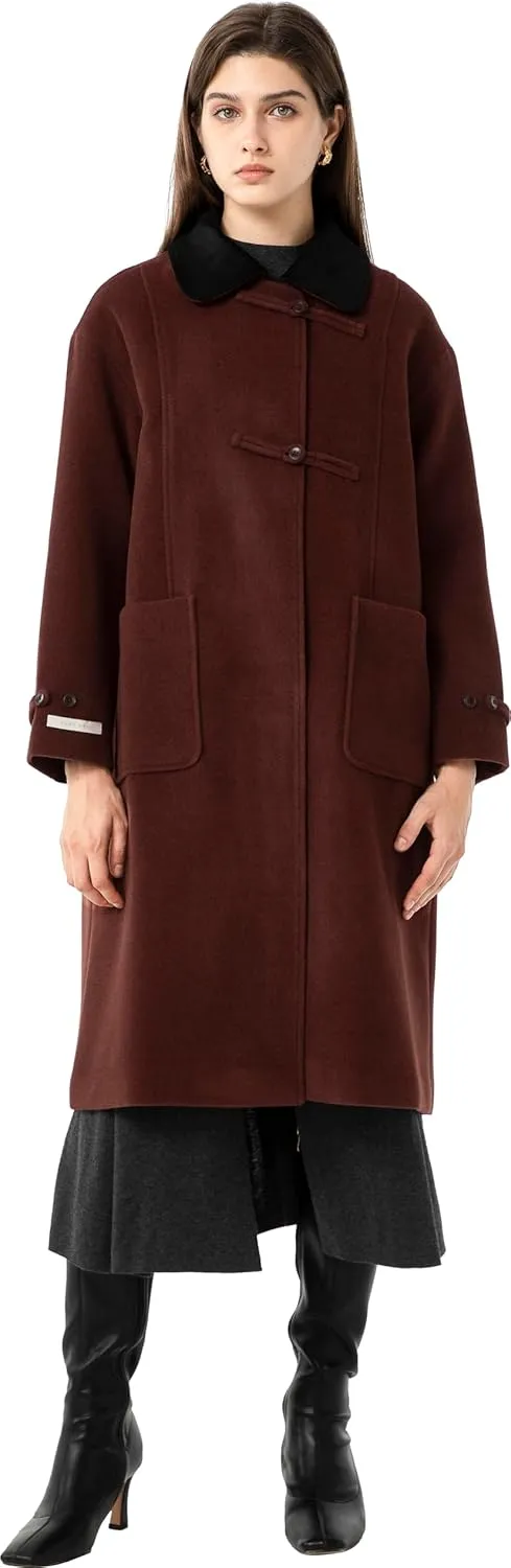 Babalet Wool Blend Pea Coat Fleece Trench Coat Turndown Collar Jacket 2024 Women Fall Fashion