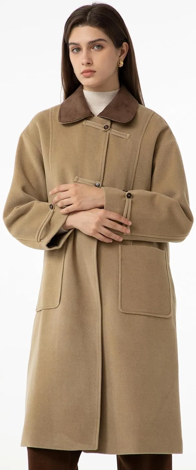 Babalet Wool Blend Pea Coat Fleece Trench Coat Turndown Collar Jacket 2024 Women Fall Fashion