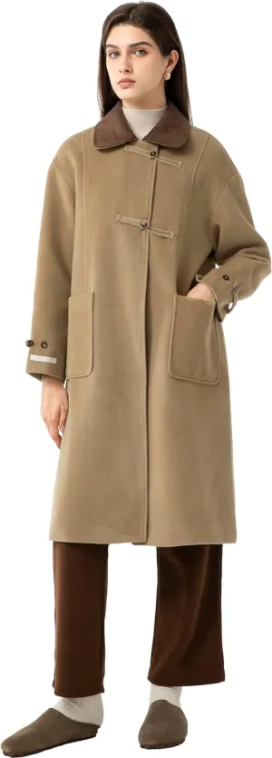 Babalet Wool Blend Pea Coat Fleece Trench Coat Turndown Collar Jacket 2024 Women Fall Fashion