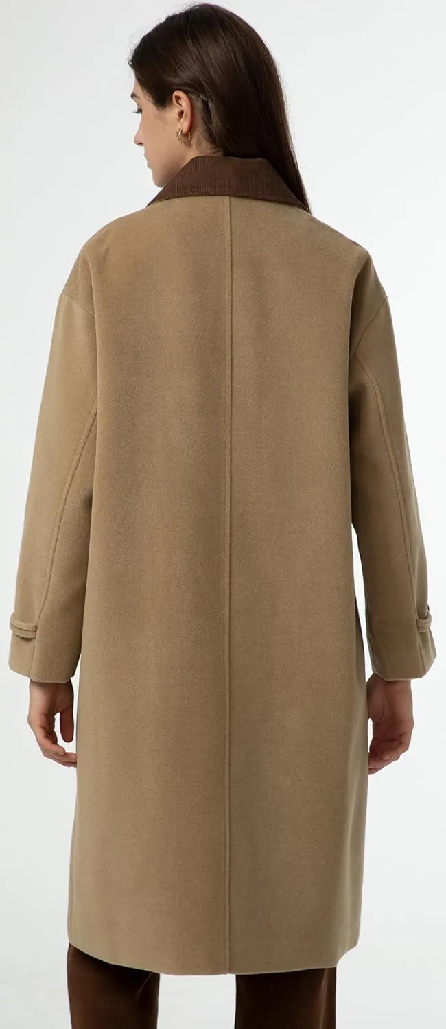 Babalet Wool Blend Pea Coat Fleece Trench Coat Turndown Collar Jacket 2024 Women Fall Fashion