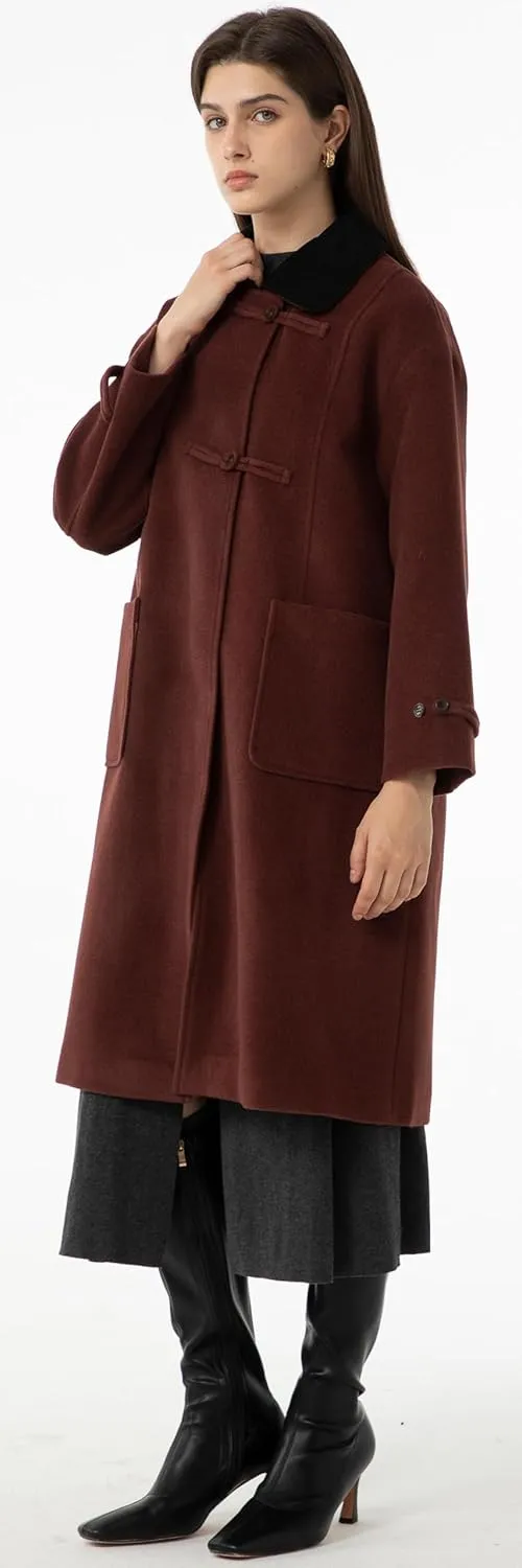 Babalet Wool Blend Pea Coat Fleece Trench Coat Turndown Collar Jacket 2024 Women Fall Fashion